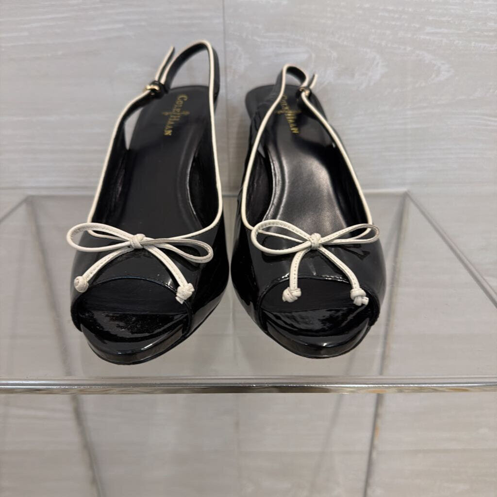 Cole Haan Patent Leather Bow Peep Toe Shoes 10.0
