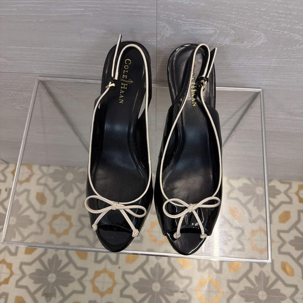 Cole Haan Patent Leather Bow Peep Toe Shoes 10.0