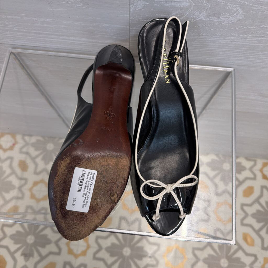 Cole Haan Patent Leather Bow Peep Toe Shoes 10.0