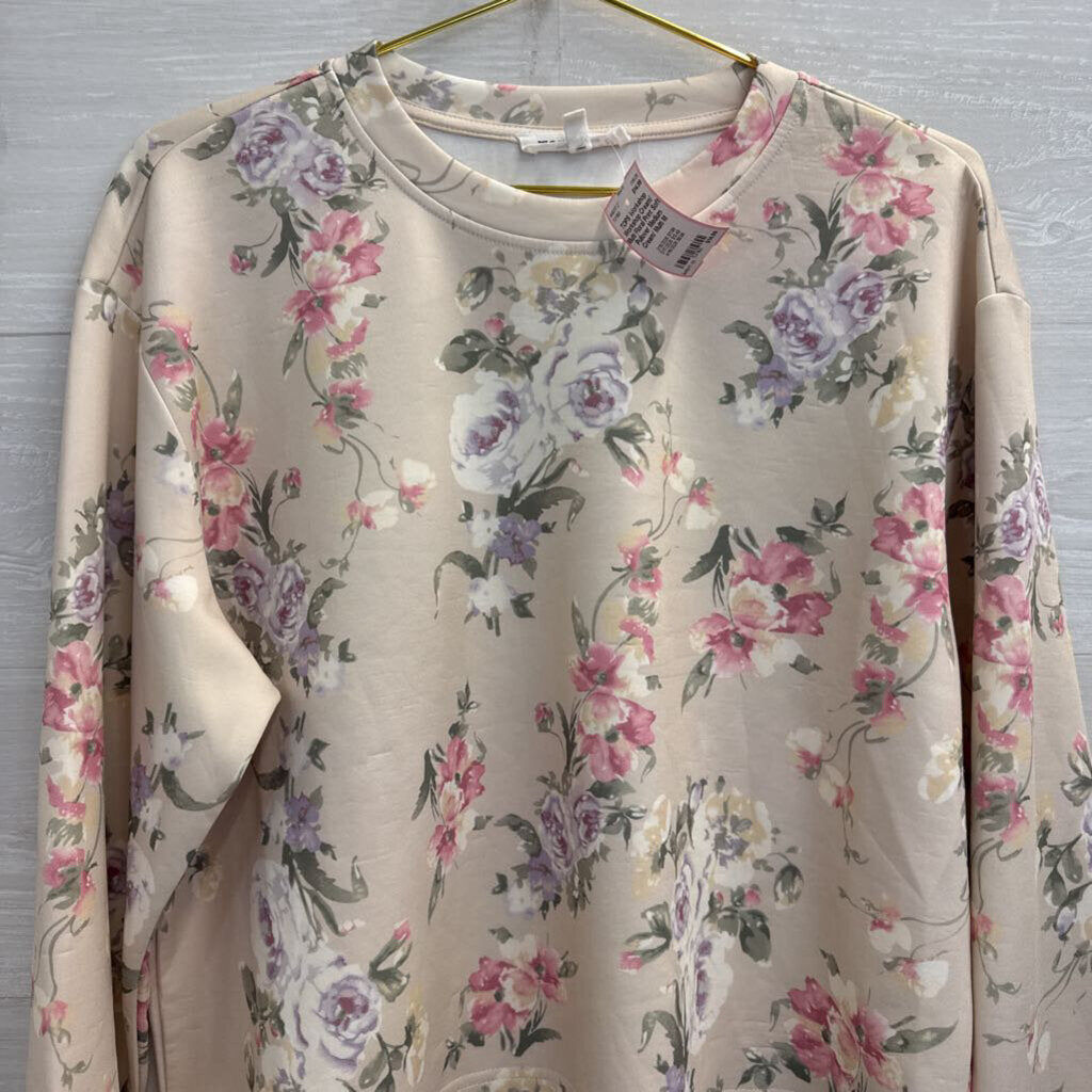 Workshop Cream/ Multi Floral Print Soft Pullover Medium