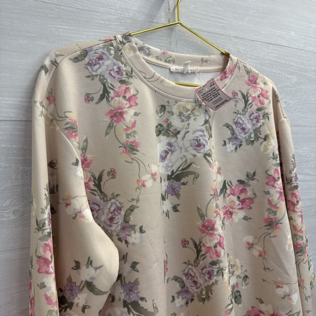 Workshop Cream/ Multi Floral Print Soft Pullover Medium
