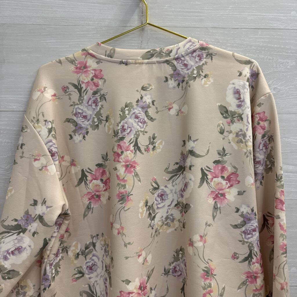 Workshop Cream/ Multi Floral Print Soft Pullover Medium