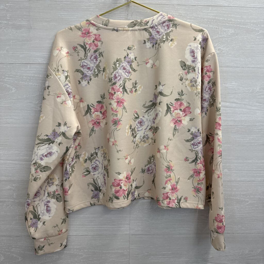 Workshop Cream/ Multi Floral Print Soft Pullover Medium