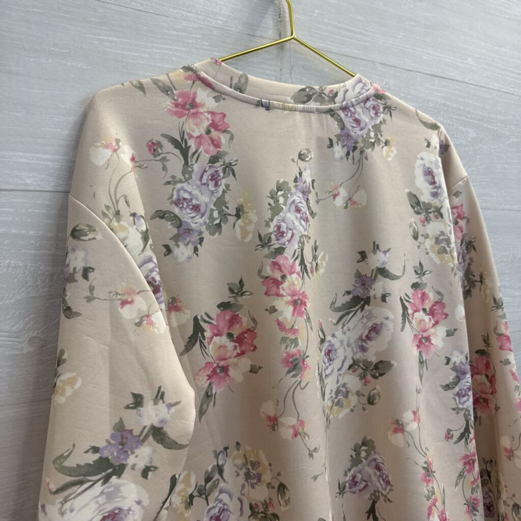 Workshop Cream/ Multi Floral Print Soft Pullover Medium