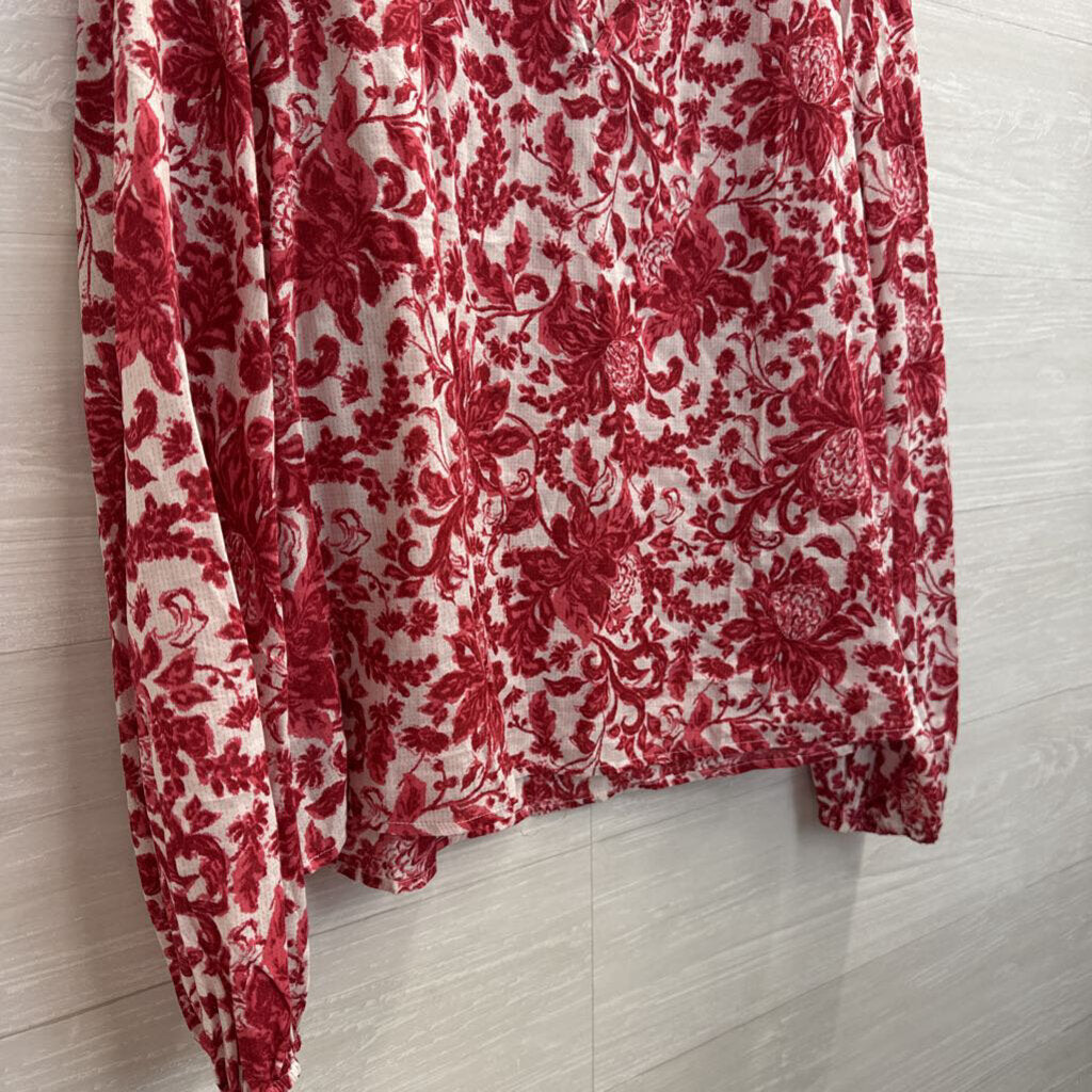Loft White/ Red Print Long Sleeve Top Small