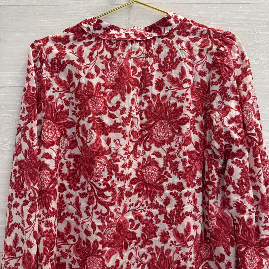 Loft White/ Red Print Long Sleeve Top Small