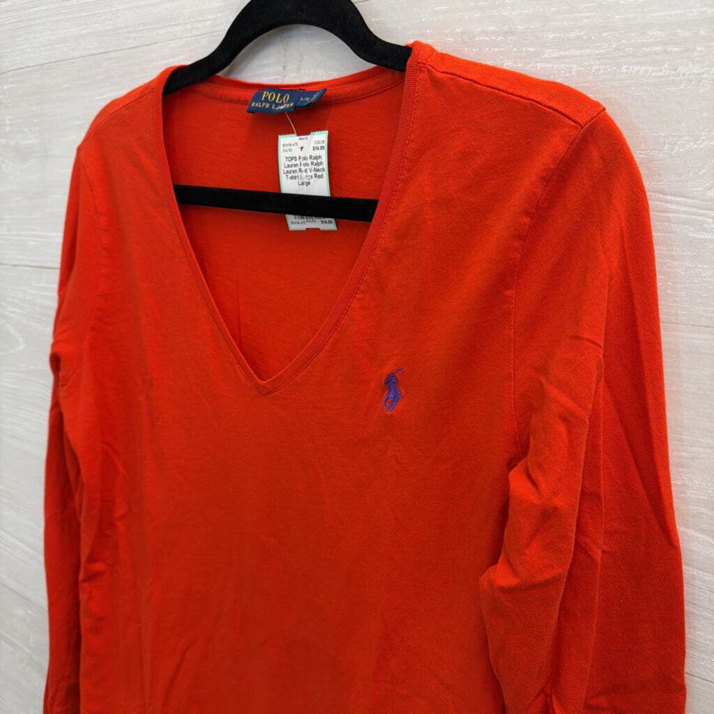 Polo Ralph Lauren Red V-Neck T-shirt Large