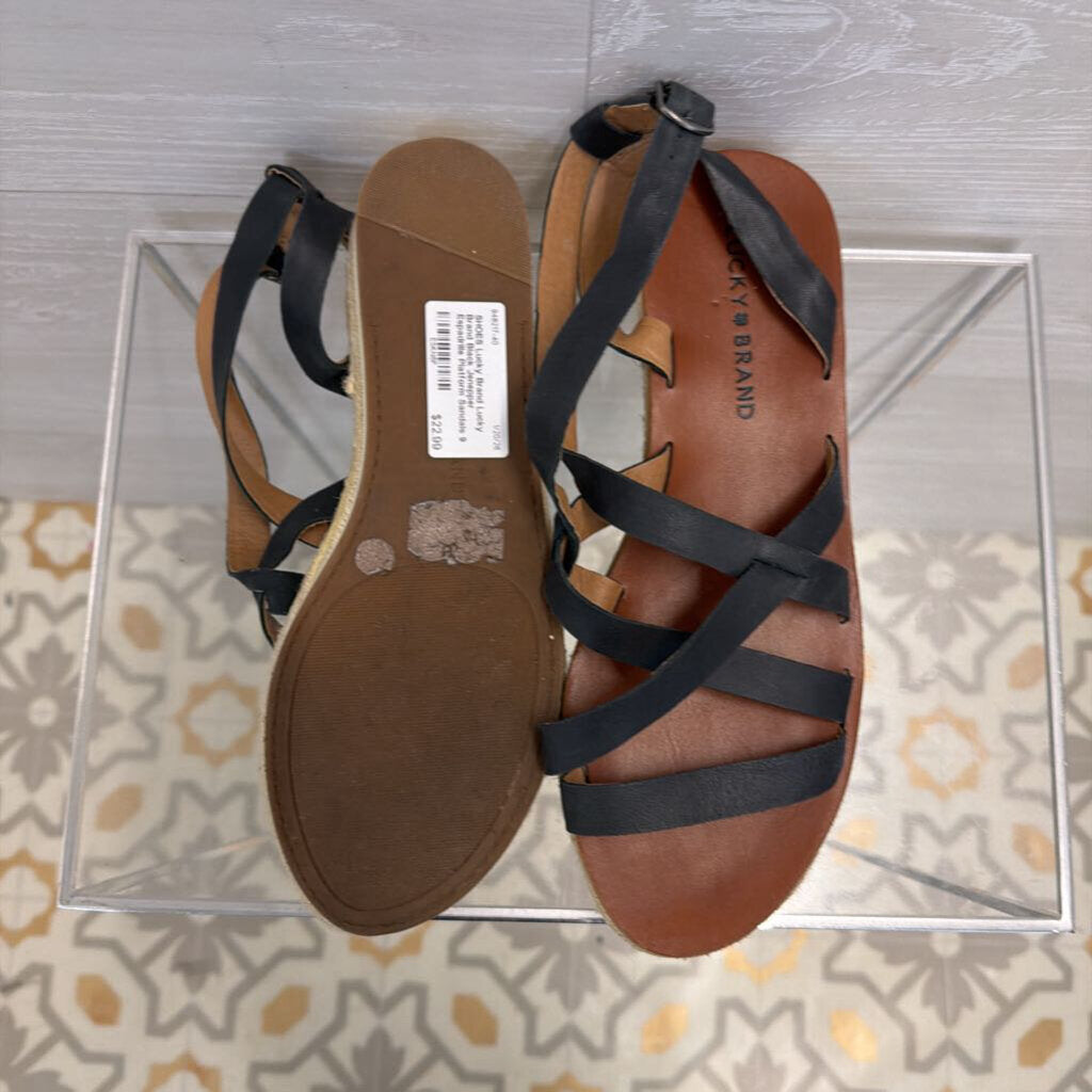 Lucky Brand Black Jenepper Espadrille Platform Sandals 9