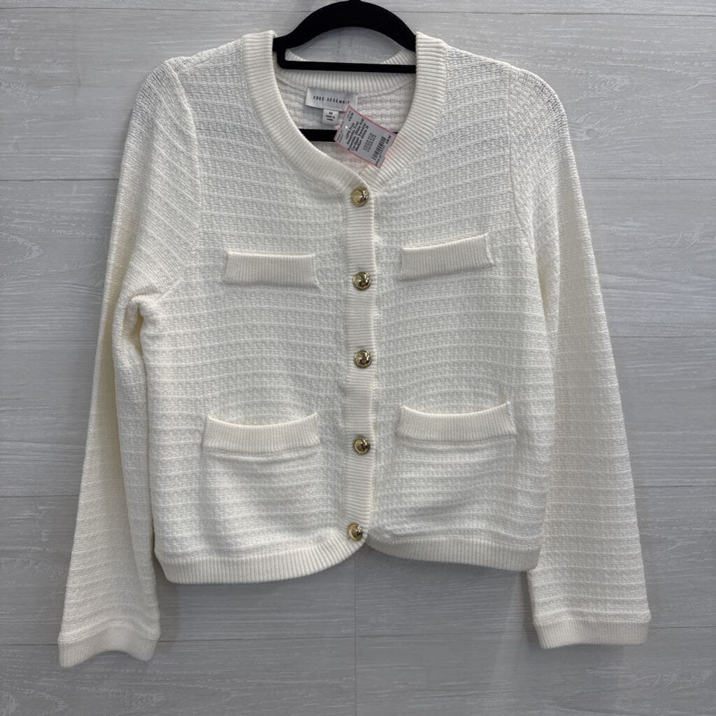 Free Assembly White Knit Cardigan Sweater Medium