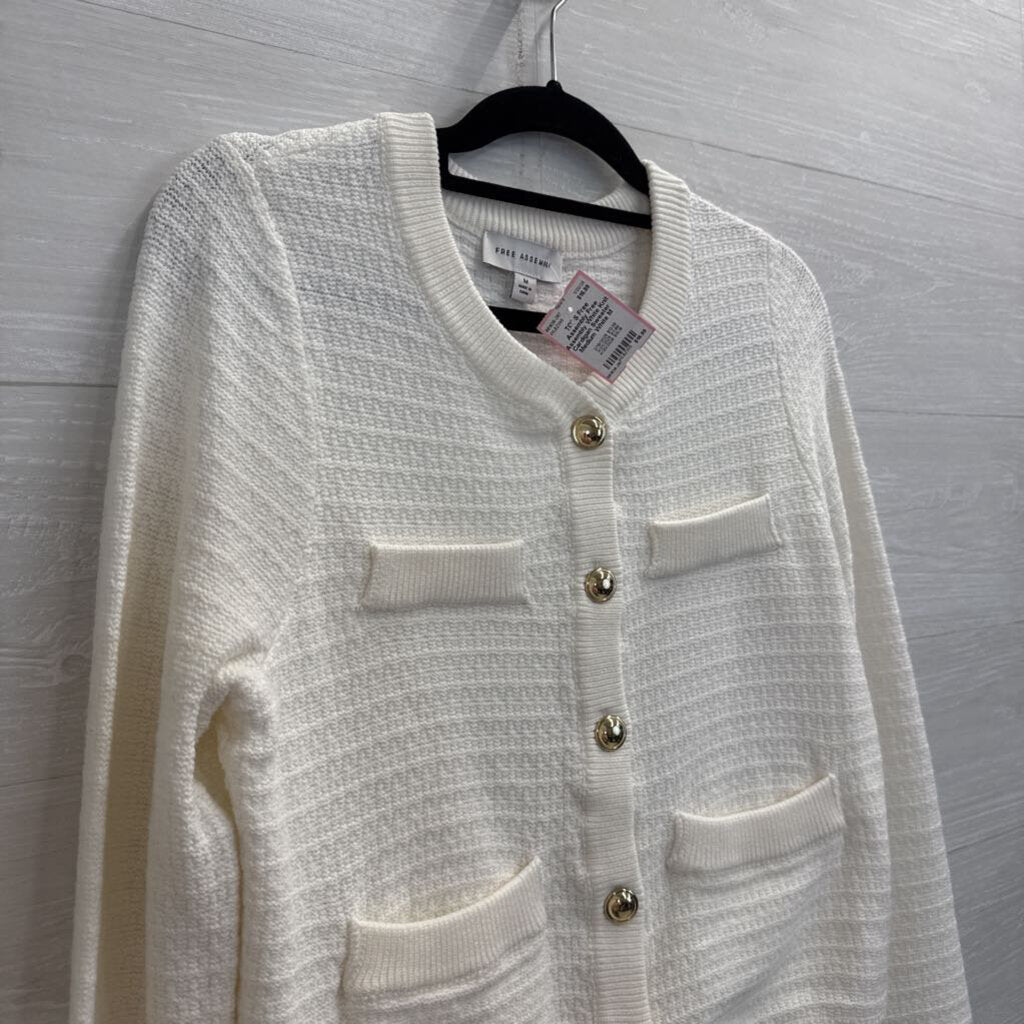 Free Assembly White Knit Cardigan Sweater Medium