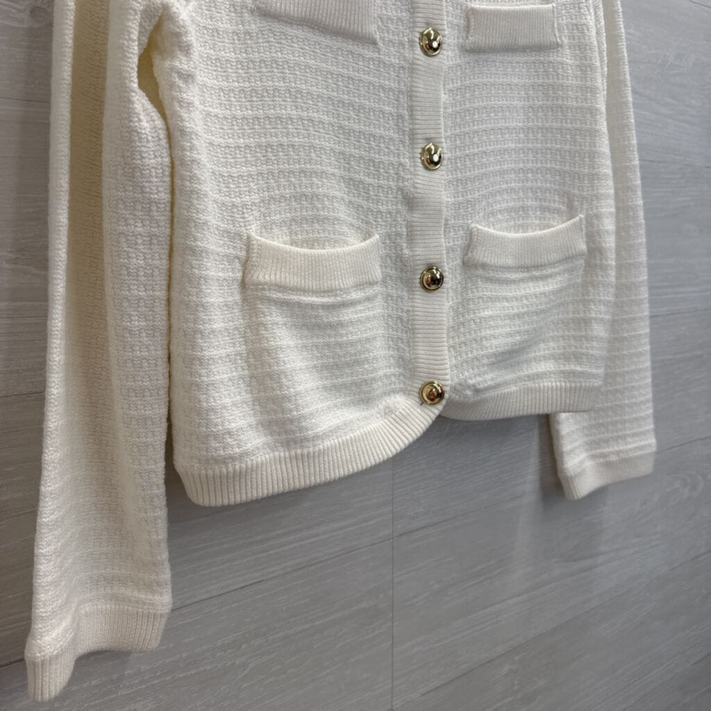 Free Assembly White Knit Cardigan Sweater Medium