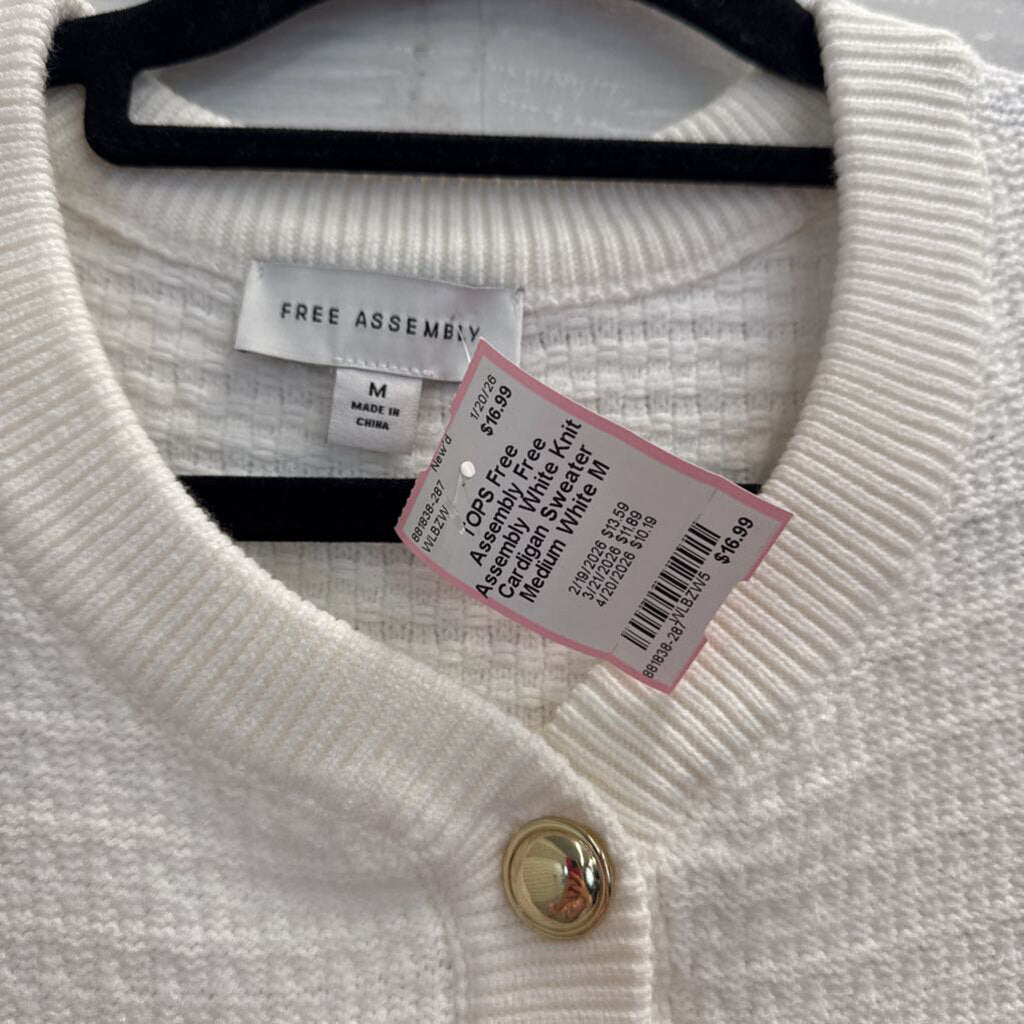 Free Assembly White Knit Cardigan Sweater Medium