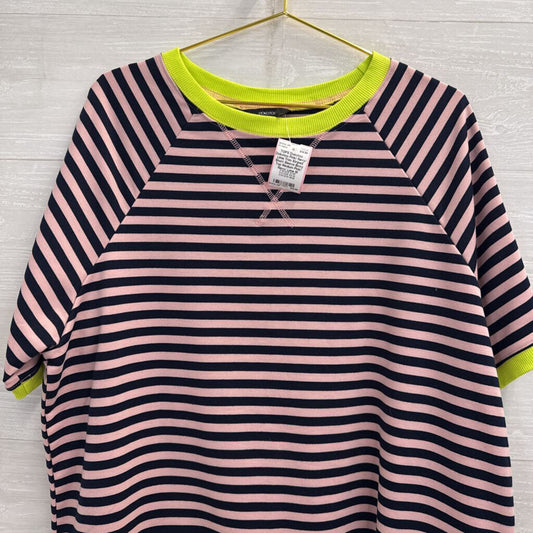 Dokotoo Pink/ Navy/ Lime Trim Striped Short Sleeve Boxy Top Medium
