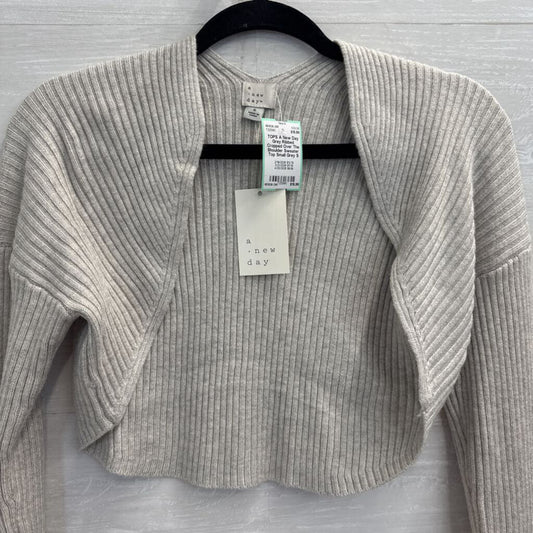 Grey Ribbed Cropped Over The Shoulder Sweater Top Small