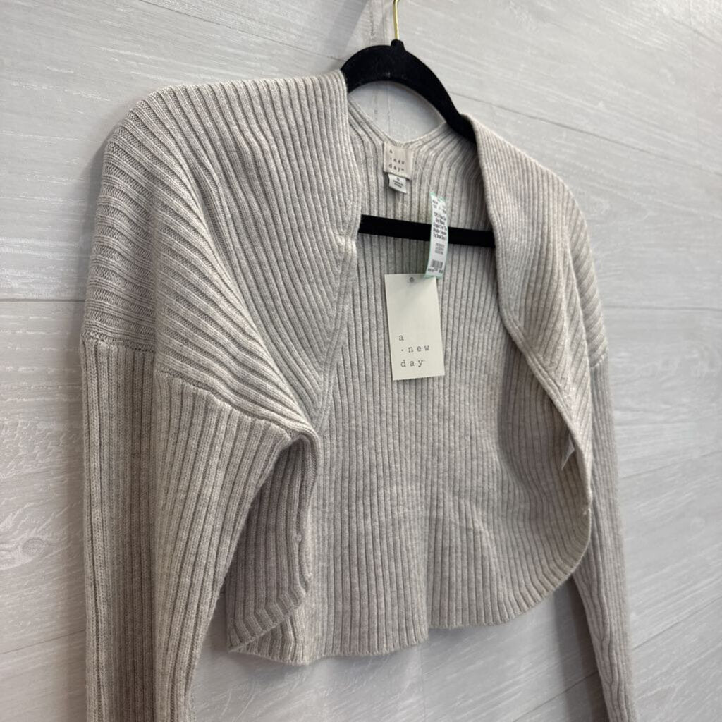 Grey Ribbed Cropped Over The Shoulder Sweater Top Small