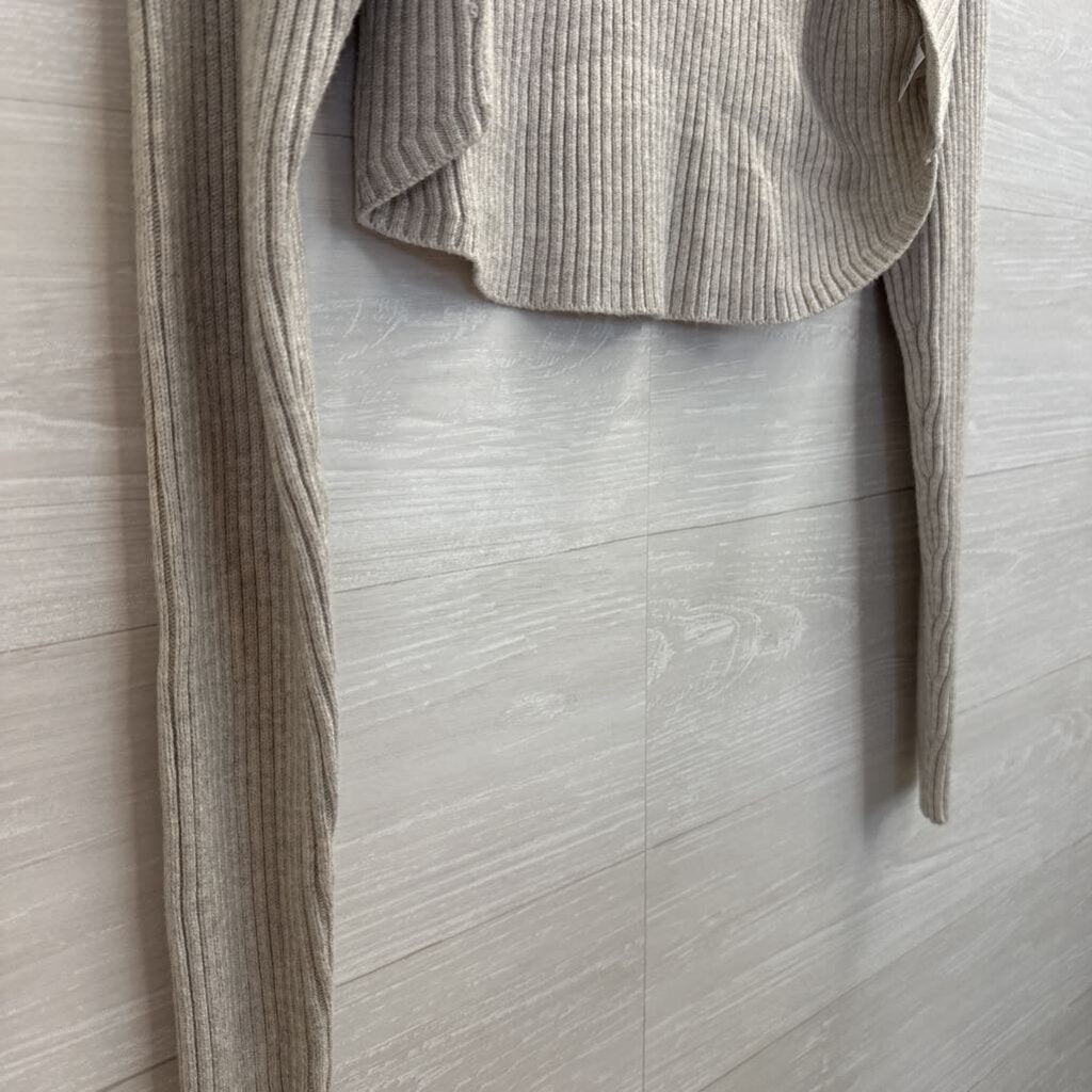 Grey Ribbed Cropped Over The Shoulder Sweater Top Small