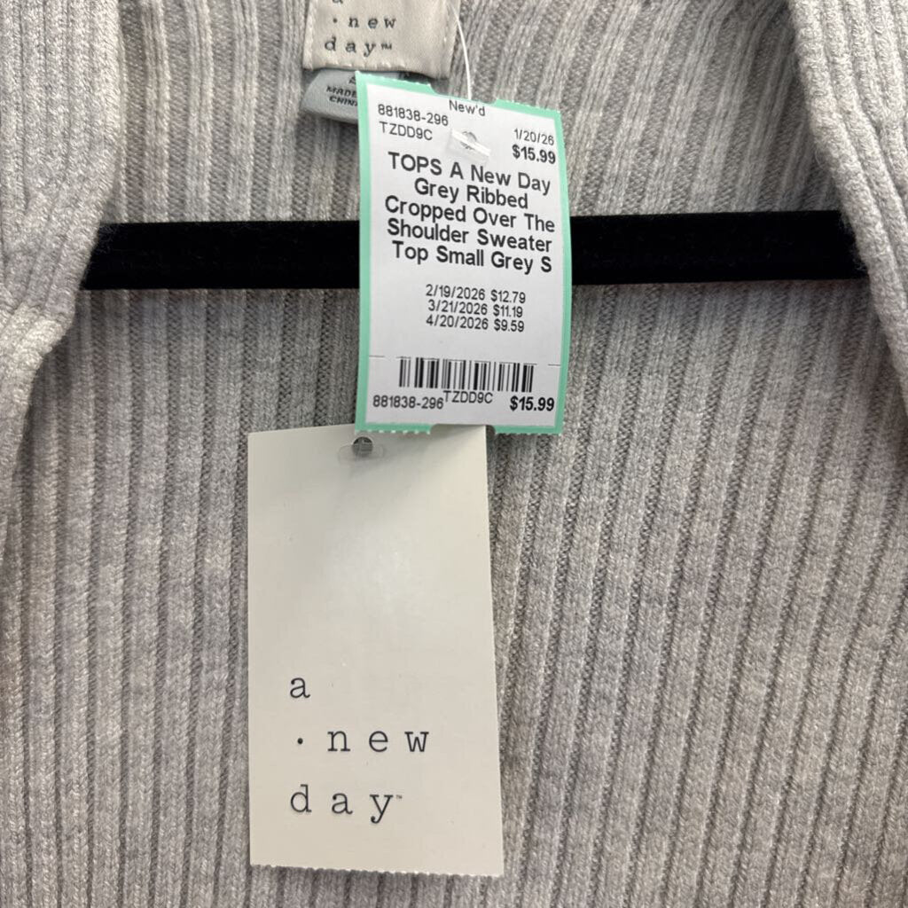 Grey Ribbed Cropped Over The Shoulder Sweater Top Small