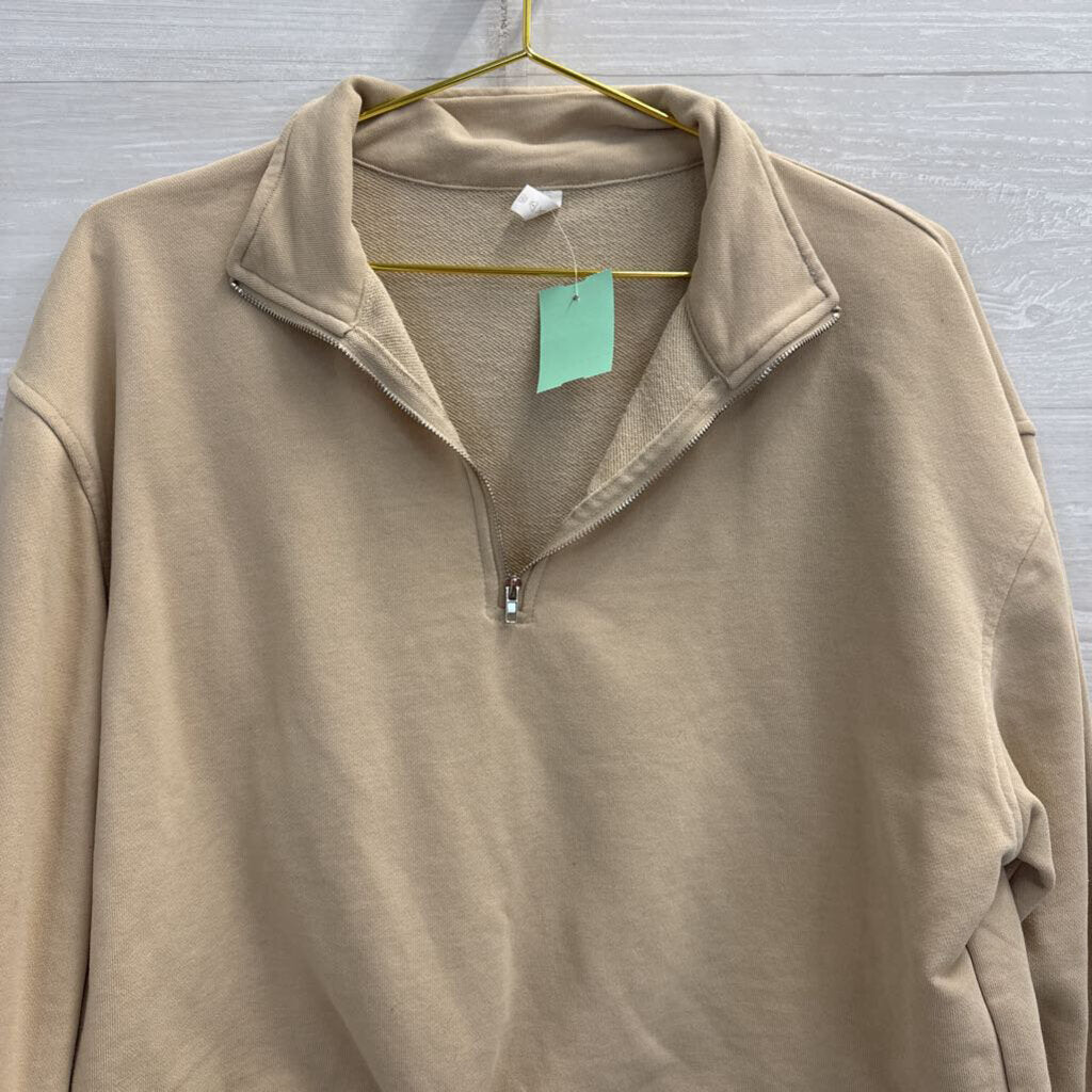 Beige Half Zip Cropped Pullover Small