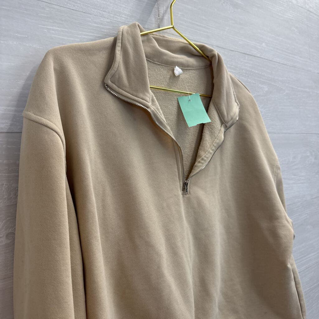 Beige Half Zip Cropped Pullover Small