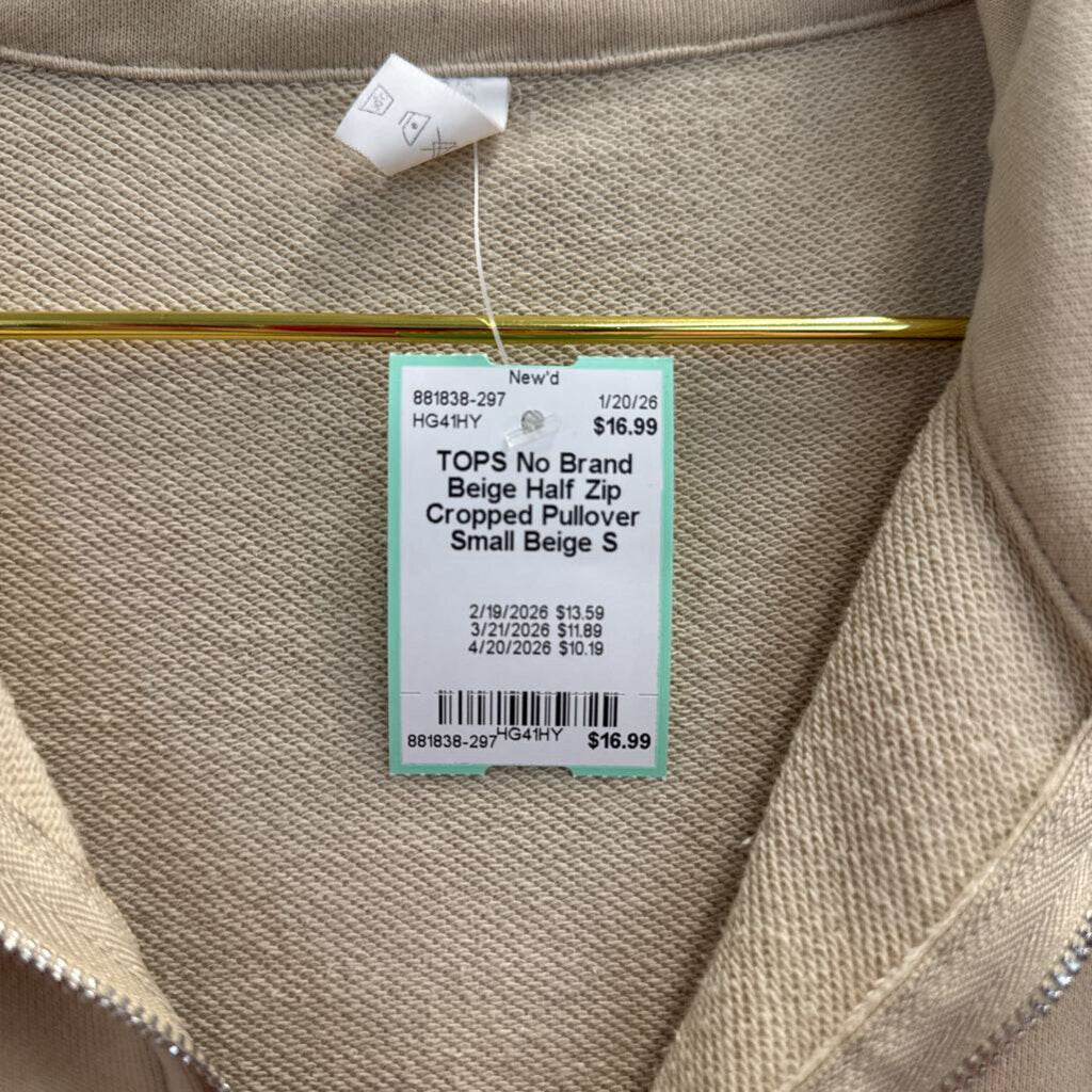 Beige Half Zip Cropped Pullover Small