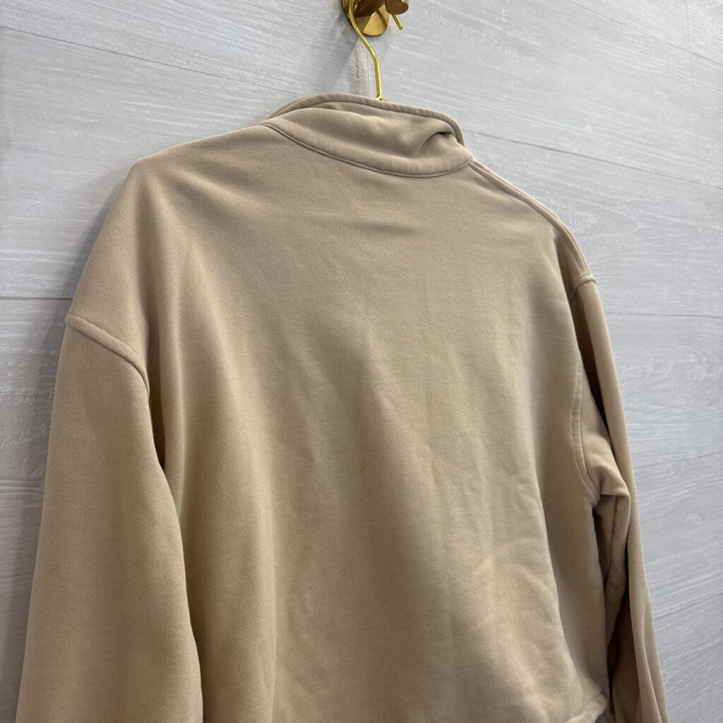 Beige Half Zip Cropped Pullover Small