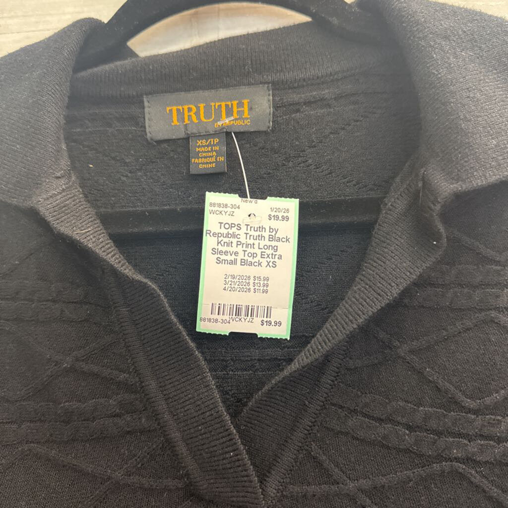 Truth Black Knit Print Long Sleeve Top Extra Small