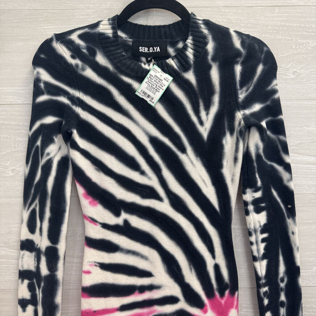 Ser.O.Ya Blue/ White/ Pink Tie Dye Long Sleeve Sweater Dress Extra Small
