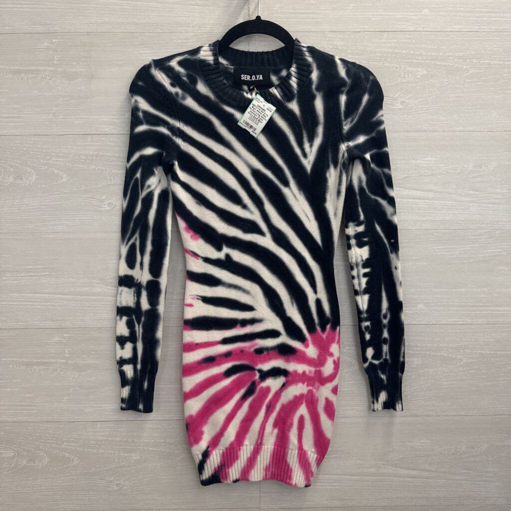 Ser.O.Ya Blue/ White/ Pink Tie Dye Long Sleeve Sweater Dress Extra Small