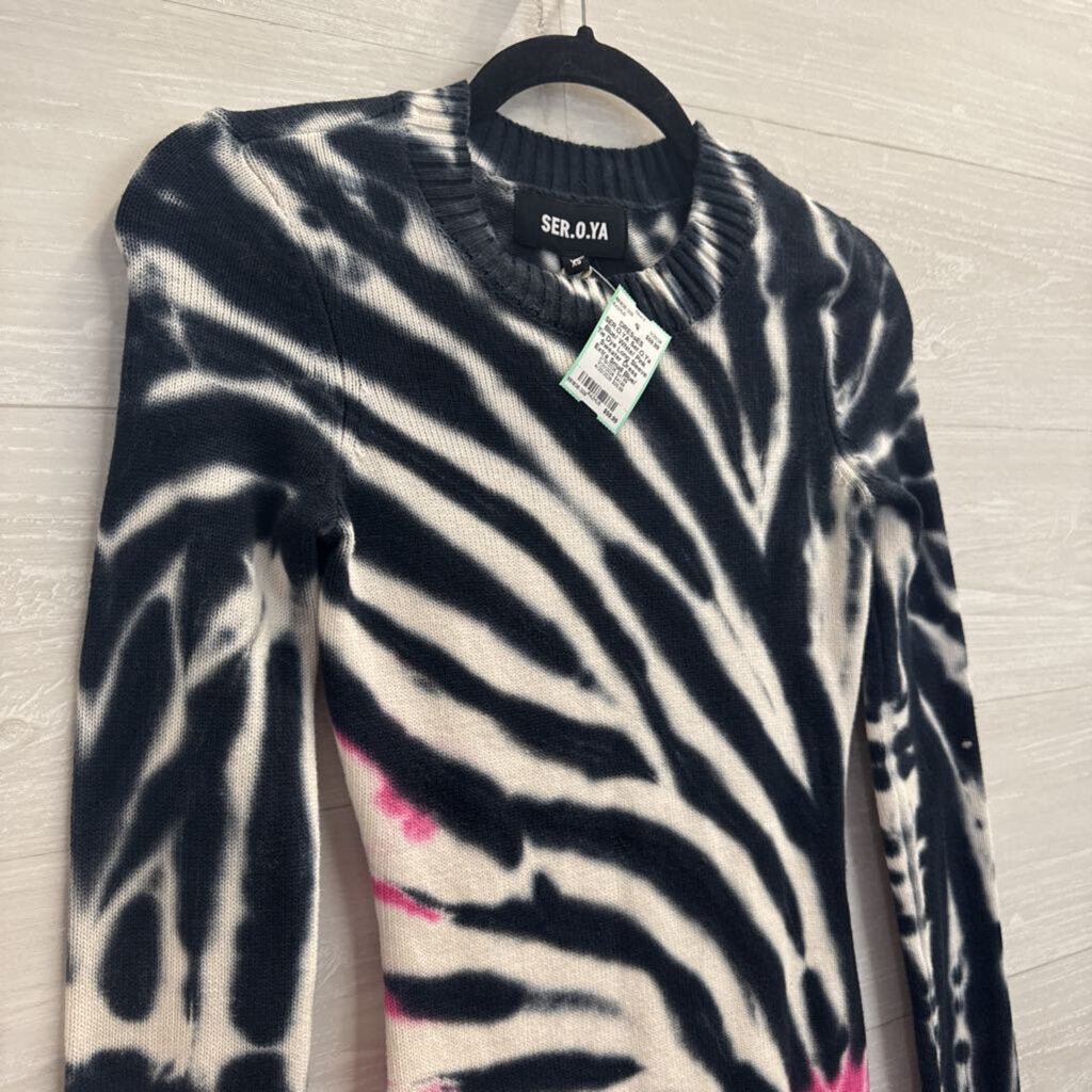 Ser.O.Ya Blue/ White/ Pink Tie Dye Long Sleeve Sweater Dress Extra Small