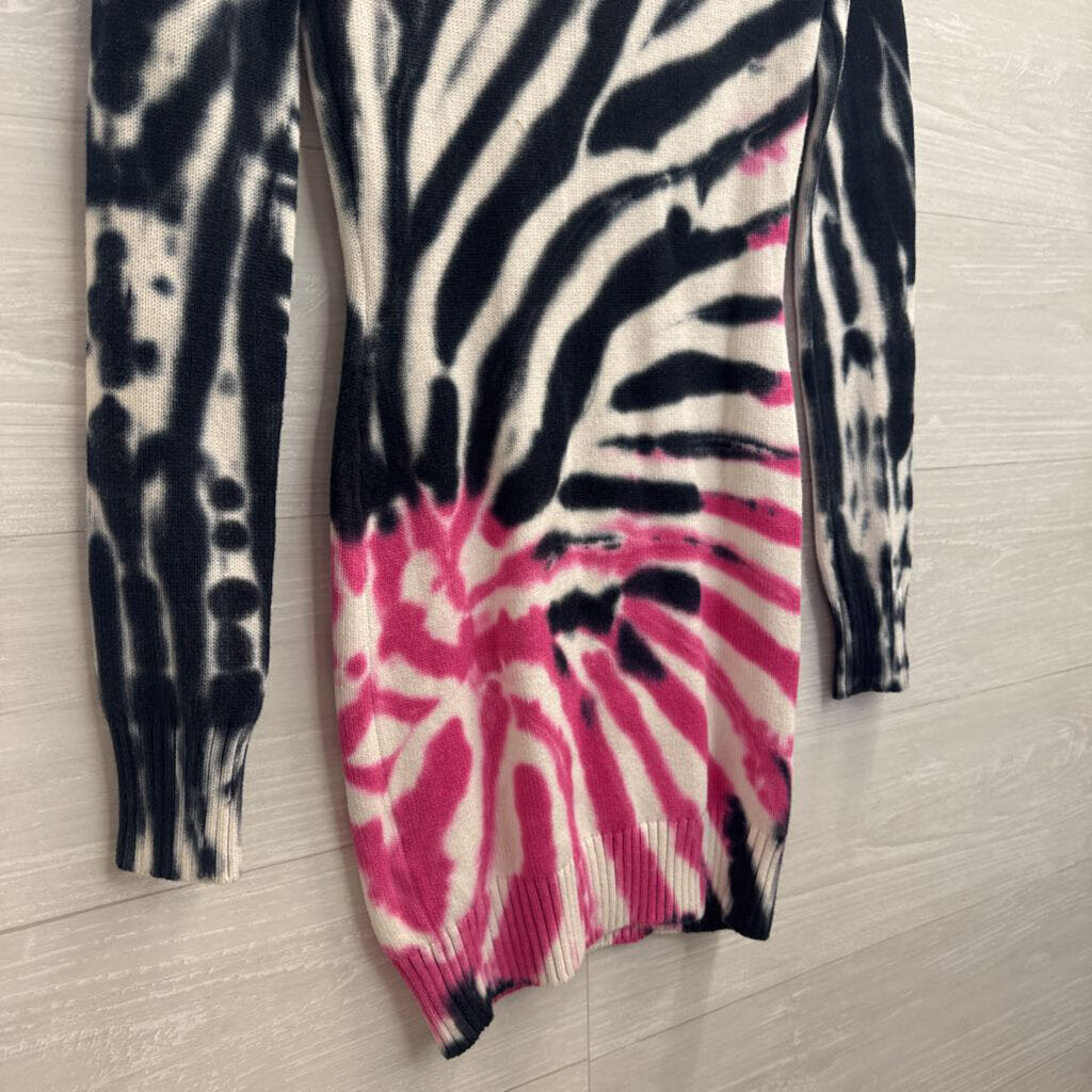 Ser.O.Ya Blue/ White/ Pink Tie Dye Long Sleeve Sweater Dress Extra Small