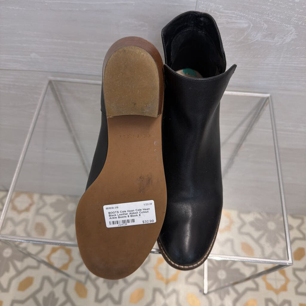 Cole Haan Black Leather Abbot Cutout Ankle Boots 8