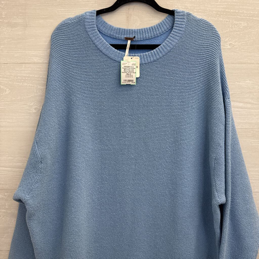 Free People Blue Knit Long Sleeve Slouchy Sweater Dress Small