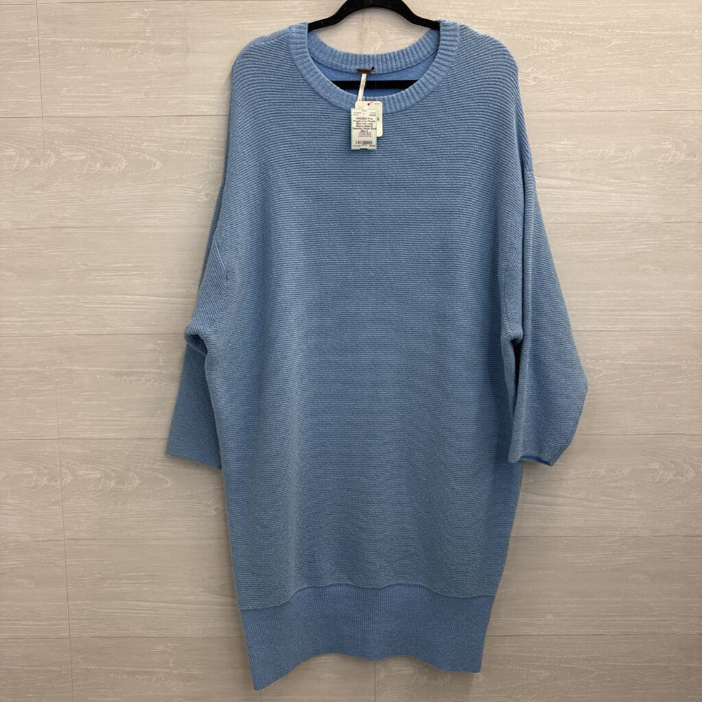 Free People Blue Knit Long Sleeve Slouchy Sweater Dress Small