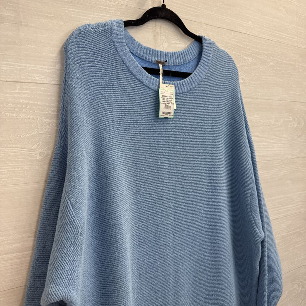 Free People Blue Knit Long Sleeve Slouchy Sweater Dress Small