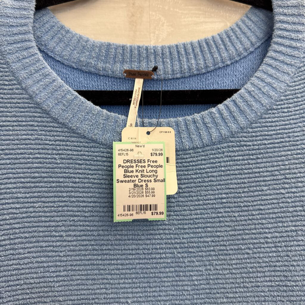 Free People Blue Knit Long Sleeve Slouchy Sweater Dress Small