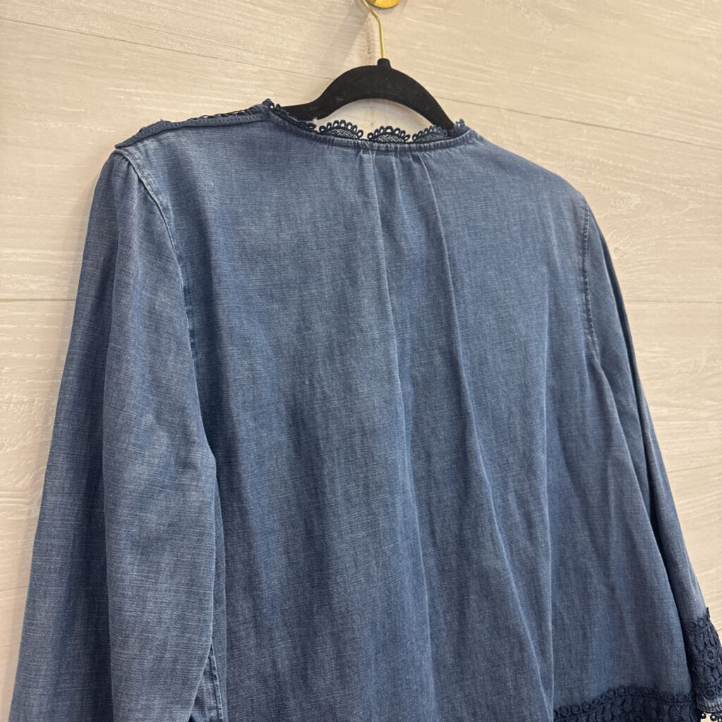 Holding Horses Blue Chambray Crochet Lace Long Sleeve Top 8