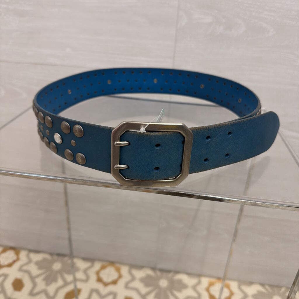 Linea Pelle Blue Leather Studded Belt Large