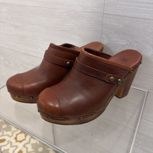 Ugg Brown Leather Jolene Clogs 10