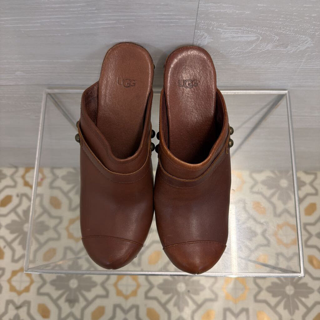 Ugg Brown Leather Jolene Clogs 10