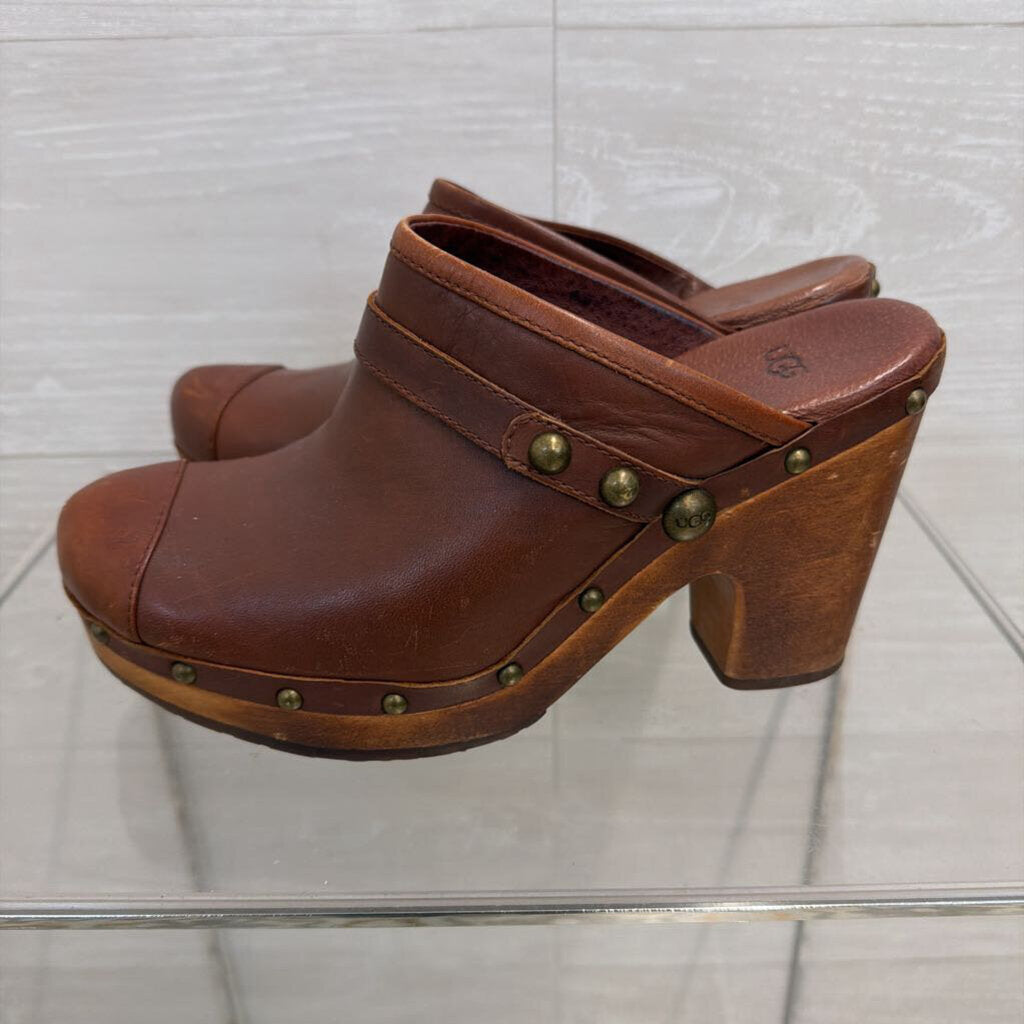 Ugg Brown Leather Jolene Clogs 10