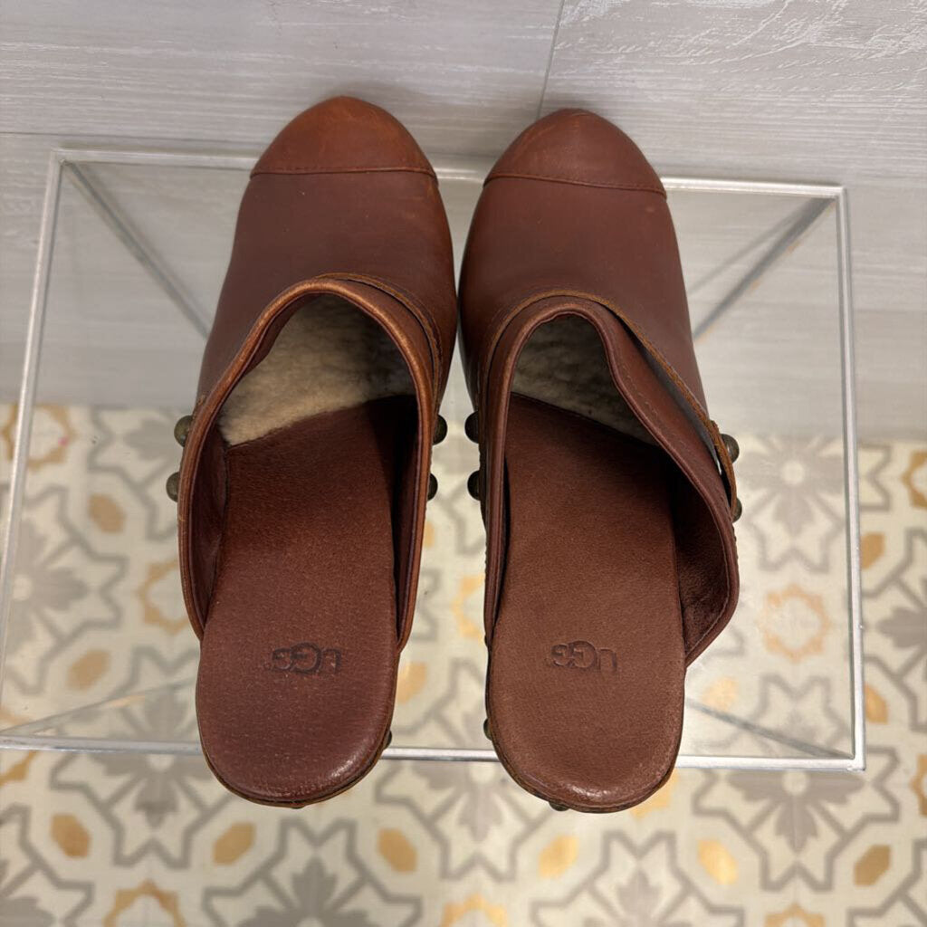 Ugg Brown Leather Jolene Clogs 10