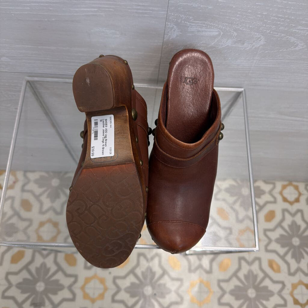 Ugg Brown Leather Jolene Clogs 10