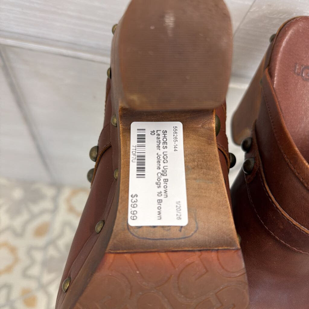 Ugg Brown Leather Jolene Clogs 10