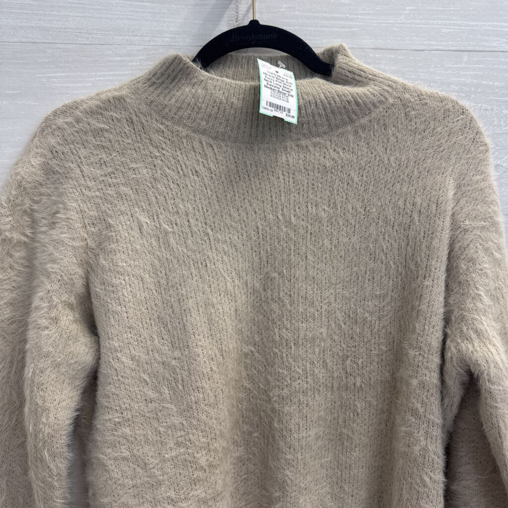 Miracle Beige Soft Fuzzy Knit Mock Neck Long Sleeve Sweater Small/ Medium
