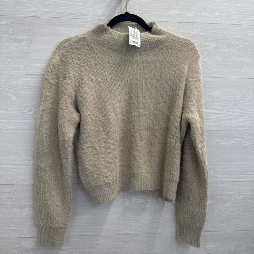 Miracle Beige Soft Fuzzy Knit Mock Neck Long Sleeve Sweater Small/ Medium