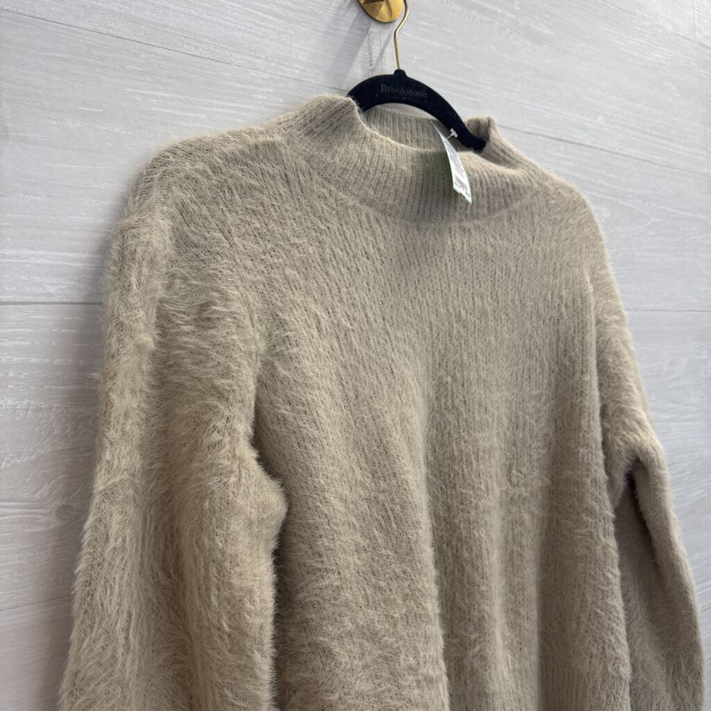 Miracle Beige Soft Fuzzy Knit Mock Neck Long Sleeve Sweater Small/ Medium