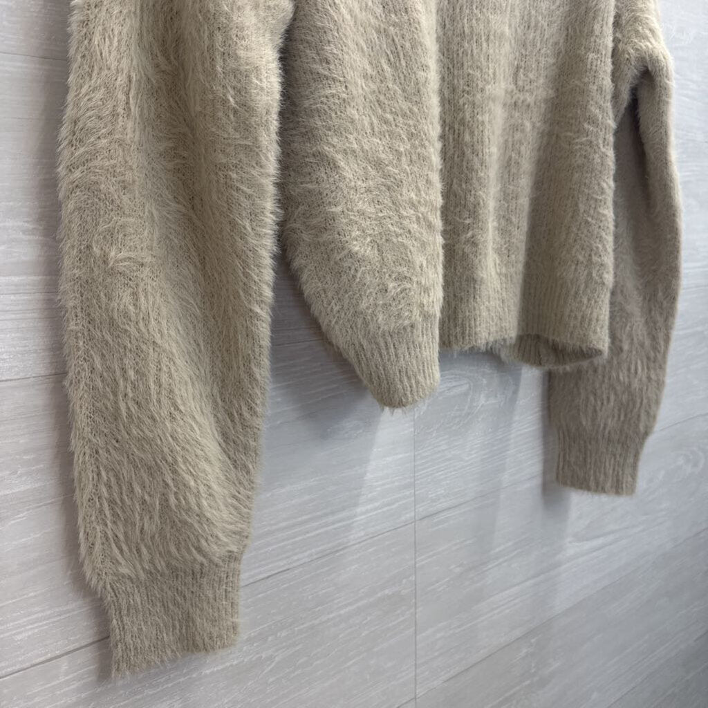 Miracle Beige Soft Fuzzy Knit Mock Neck Long Sleeve Sweater Small/ Medium