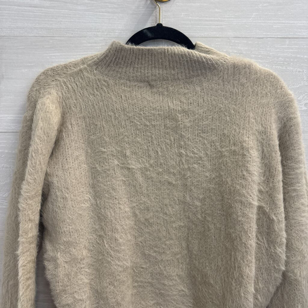 Miracle Beige Soft Fuzzy Knit Mock Neck Long Sleeve Sweater Small/ Medium