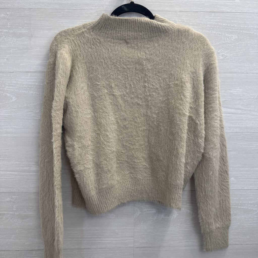 Miracle Beige Soft Fuzzy Knit Mock Neck Long Sleeve Sweater Small/ Medium