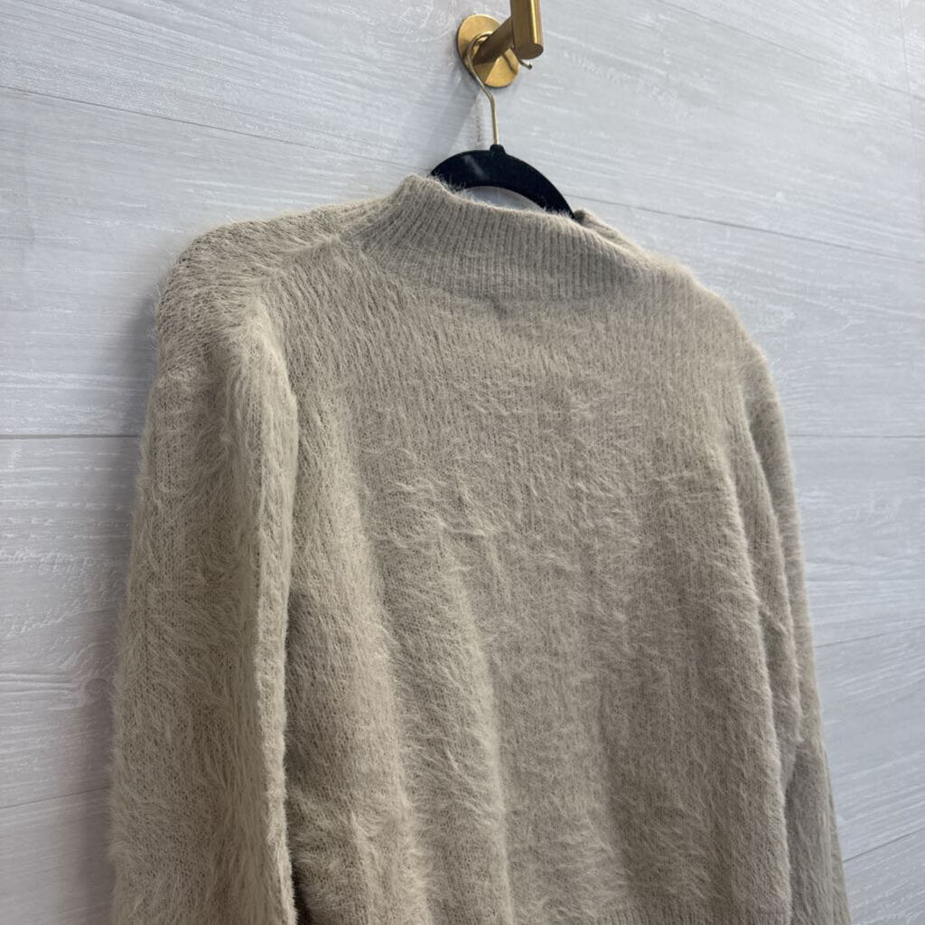 Miracle Beige Soft Fuzzy Knit Mock Neck Long Sleeve Sweater Small/ Medium